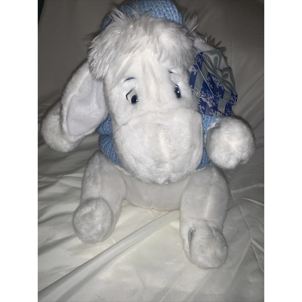 Disney Store Exclusive Winter White Stuffed Plush Eeyore Snowflake Sweater